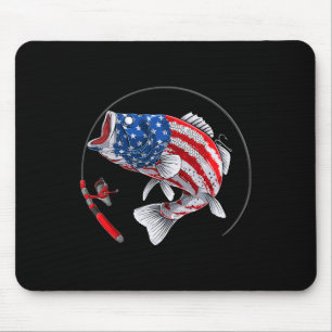 Largemouth B Fish Usa American Flag Fishing Mouse Pad