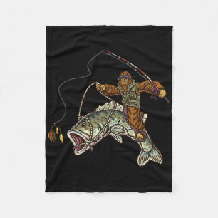 Largemouth B Fishing Bigfoot Fisherman Fleece Blanket