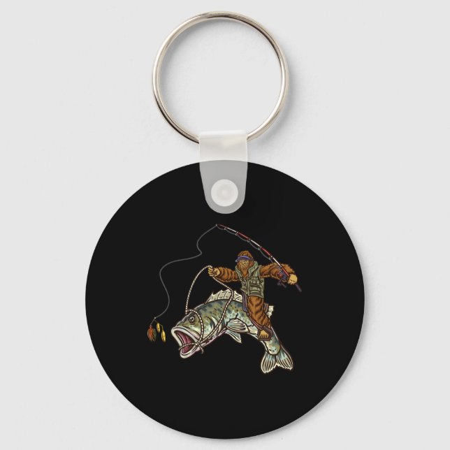 Largemouth B Fishing Bigfoot Fisherman  Key Ring (Front)