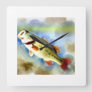 Largemouth Bass 200824AREF147 - Watercolor Square Wall Clock