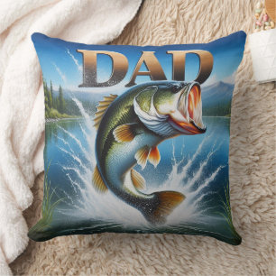 Largemouth Bass Dad Fishing Rustic Cushion