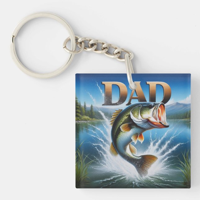 Largemouth Bass Dad Fishing Rustic  Key Ring (Front)