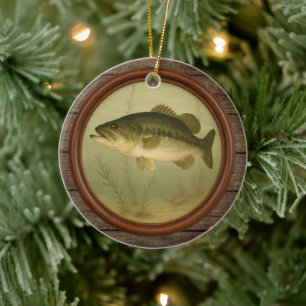 Largemouth Bass Dark Wood Christmas Ornament