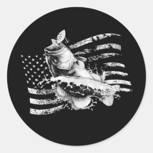 Largemouth Bass Fishing US Flag Vintage Flag Classic Round Sticker