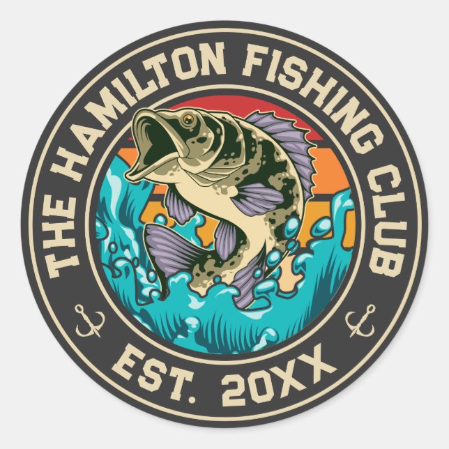 Largemouth Bass Retro Sunset Fishing Club Classic Round Sticker (Front)