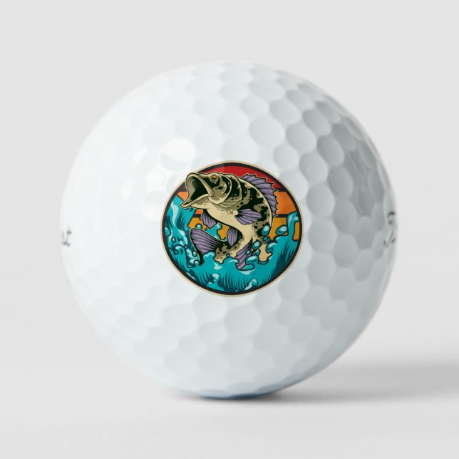 Largemouth Bass Retro Sunset Fishing Golf Balls (Front)