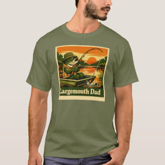 Largemouth Dad – Funny Retro Fishing Sunset  T-Shirt