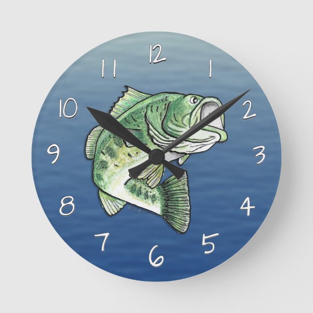 Largemouth Jumping Bass Fishing Round Clock (Front)