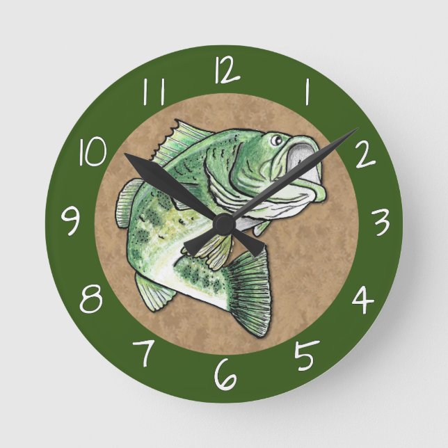 Largemouth Jumping Bass Fishing Round Clock (Front)