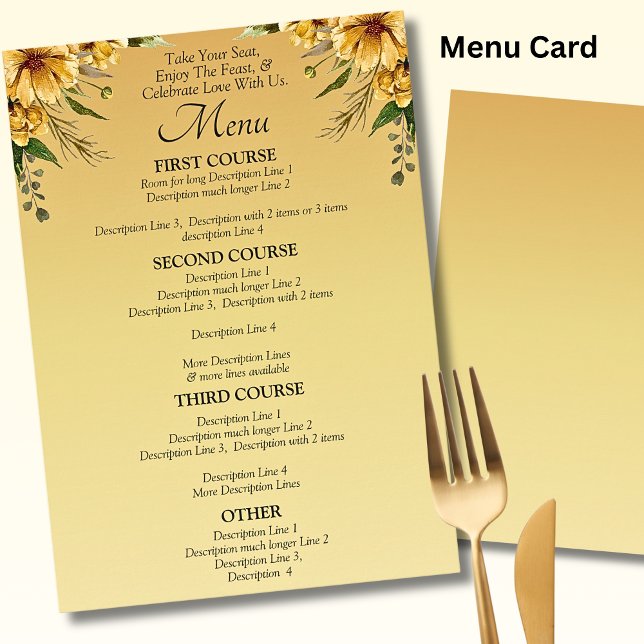 Larger Menu Card - Golden Yellow Wedding Suite (Creator Uploaded)