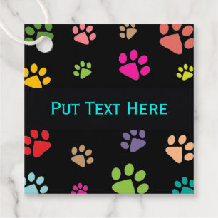 Larger Multicolored Paw Prints Design Favour Card Tags