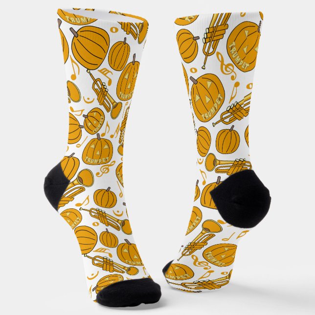 Larger Trumpets Music Note Pumpkins Socks (Angled)
