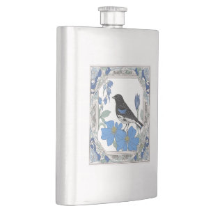 Lark Bunting And Colorado Blue Columbine  Hip Flask