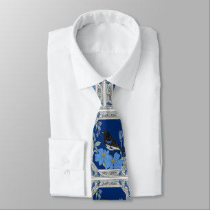 Lark Bunting And Colorado Blue Columbine  Tie