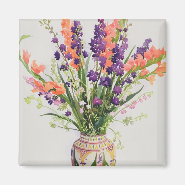 Larkspur and Gladioli in a Moroccan Vase Magnet (Front)