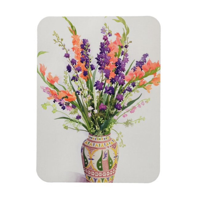 Larkspur and Gladioli in a Moroccan Vase Magnet (Vertical)