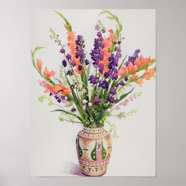 Larkspur and Gladioli in a Moroccan Vase Poster (Front)