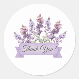 Larkspur Flowers with Banner Floral Thank You Classic Round Sticker