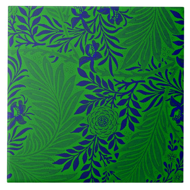 Larkspur in Vibrant Green and Blue   Ceramic Tile (Front)