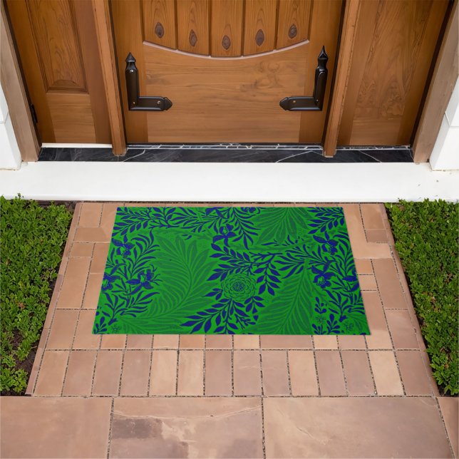 Larkspur in Vibrant Green and Blue   Doormat (Outdoor)