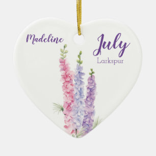 Larkspur July Birth Flower Ceramic Ornament