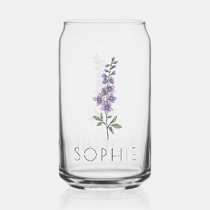 LARKSPUR July Birth Flower Custom Name Can Glass