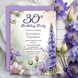 Larkspur   Water Lily Floral 30th Birthday Party Invitation