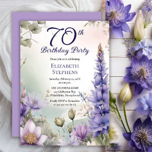 Larkspur   Water Lily Floral 70th Birthday Party Invitation