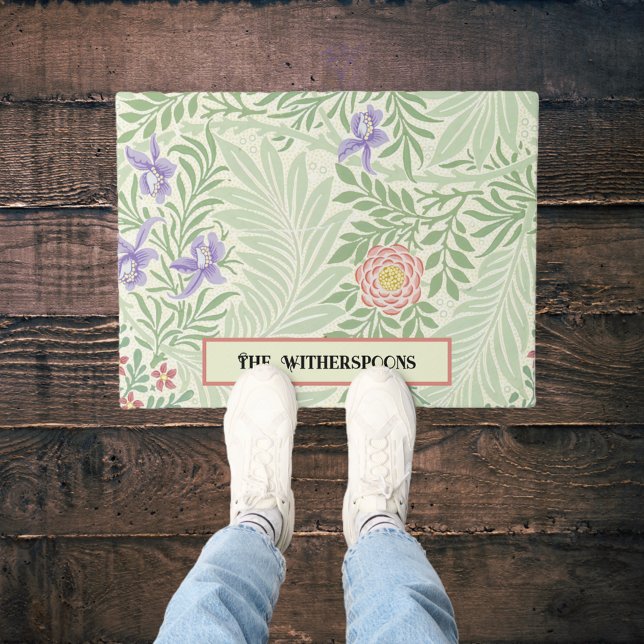 Larkspur William Morris Green Red Purple Floral Doormat (Creator Uploaded)