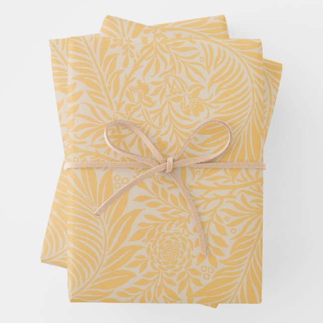 Larkspur William Morris yellow wrapping paper  (In situ)