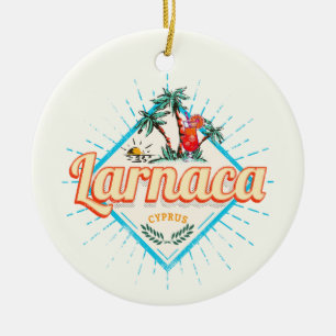Larnaca Cyprus Retro Cocktail Vintage Sunset Ceramic Ornament