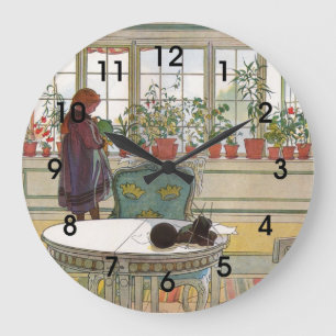 Larsson: Flowers on a Windowsill artwork Large Clock