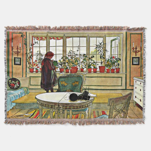 Larsson, Flowers on the Windowsill Throw Blanket (Front)