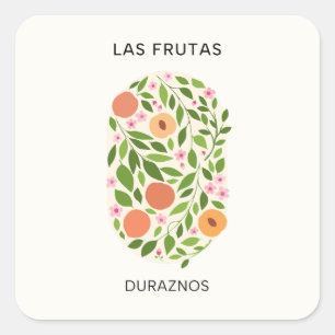 Las Frutas: Duraznos - Peach Market Square Sticker