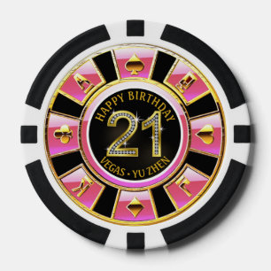 Las Vegas 21st Birthday Casino   pink black gold Poker Chips