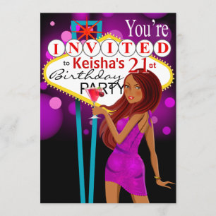 Las Vegas 21st Birthday Party purple Invitation