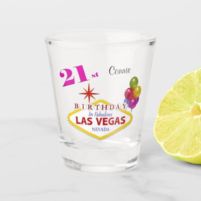Las Vegas 21st Birthday Personalised Shot glass (Front)