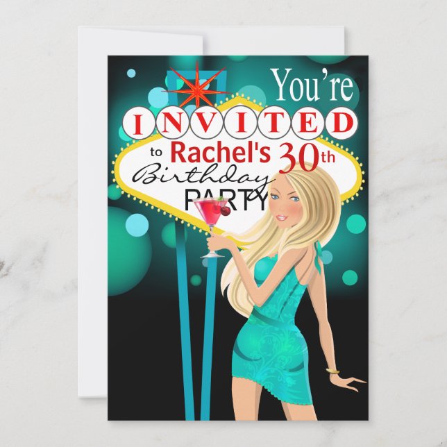Las Vegas 30th Birthday Party teal Invitation (Front)