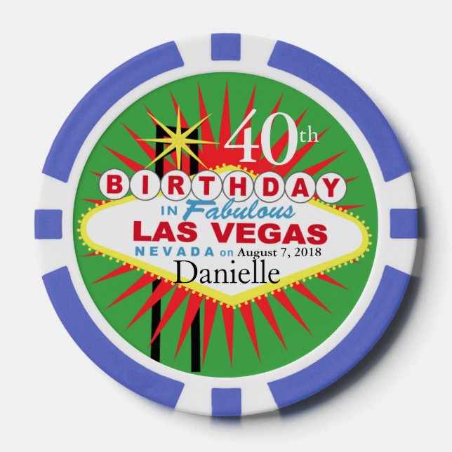 Las Vegas 40th Birthday Casino Chip green blue (Front)