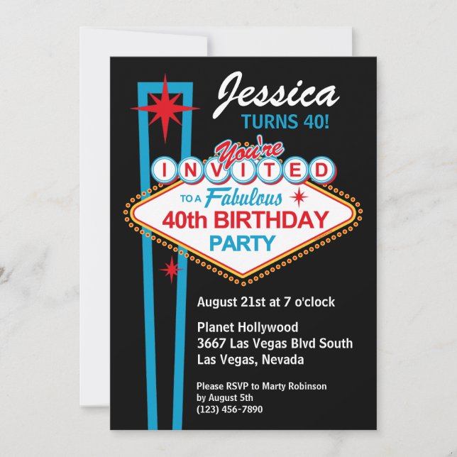 Las Vegas 40th Birthday Party Invitation (Front)