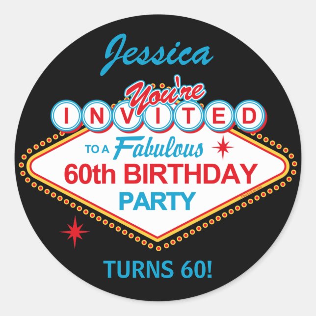 Las Vegas 60th Birthday Party Stickers (Front)