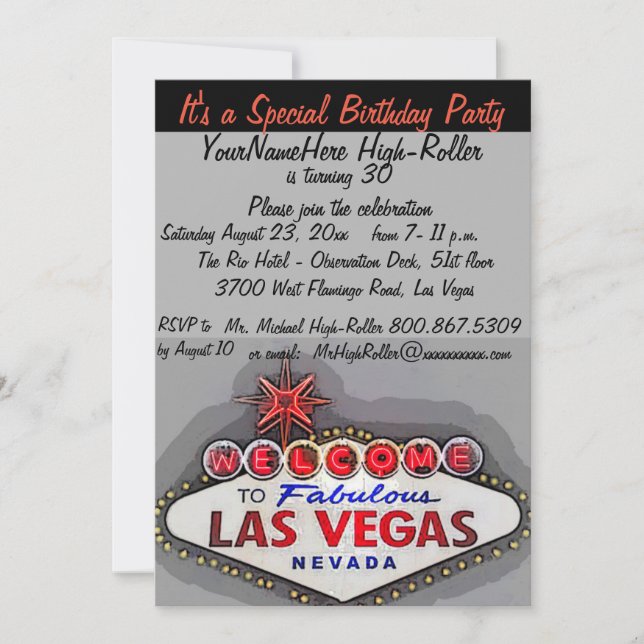 Las Vegas Adult Birthday Party Invitation (Front)