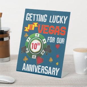 Las Vegas Anniversary Lucky Couple Matching Pedestal Sign