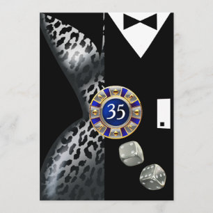 Las Vegas Art Deco Birthday Leopard cobalt silver Invitation