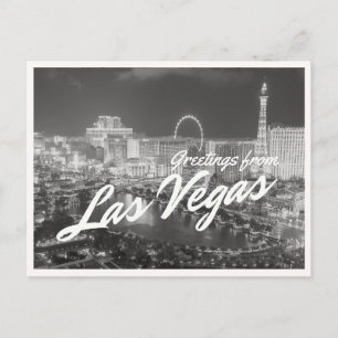 Las Vegas at Night Skyline View Black & White Postcard