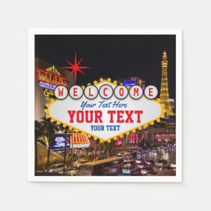 Las Vegas at Night Welcome Sign Your Text  Napkin