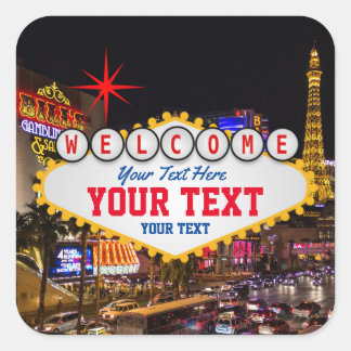 Las Vegas at Night Welcome Sign Your Text  Square Sticker