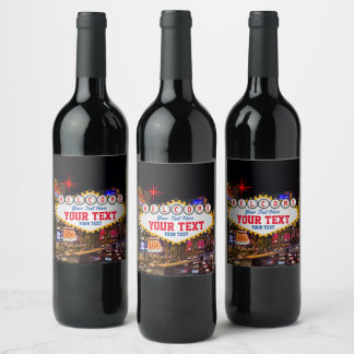 Las Vegas at Night Welcome Sign Your Text Wine Label