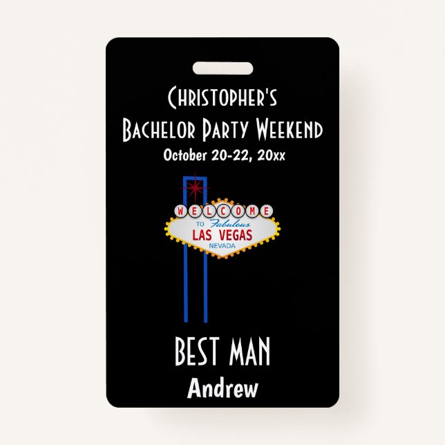 Las Vegas Bachelor Party Guys Weekend Trip ID Badge (Front)