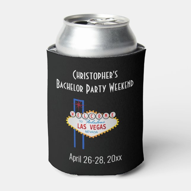 Las Vegas Bachelor Party Trip Favor Beer Can Cooler (Can Front)
